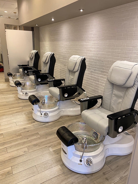 Pedicure Chair featuring White Molded Base and Cool Grey Upholstery