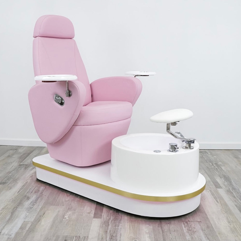 Pedicure Chair in Pastel Pink Upholstery with Gold Metallic Trim