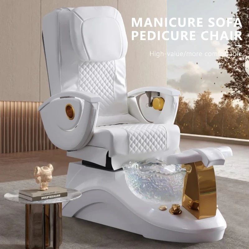 Pedicure Chair with Iridescent Basin and Polished Gold Accents