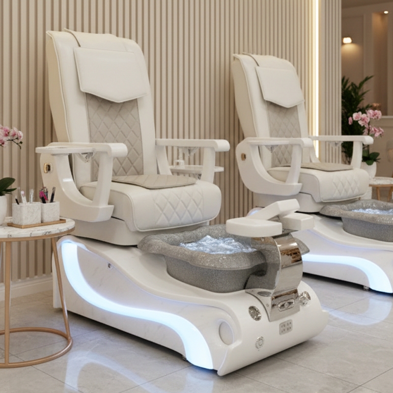 Pedicure Chair with Marble Pattern Base and Diamond Quilted Seat