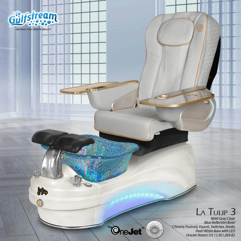 Pedicure Chair with Rose Gold Piping and Iridescent Glass Bowl