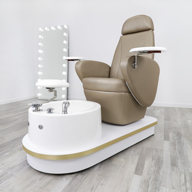 Pedicure Chair with Teardrop Armrests and Champagne Beige Upholstery