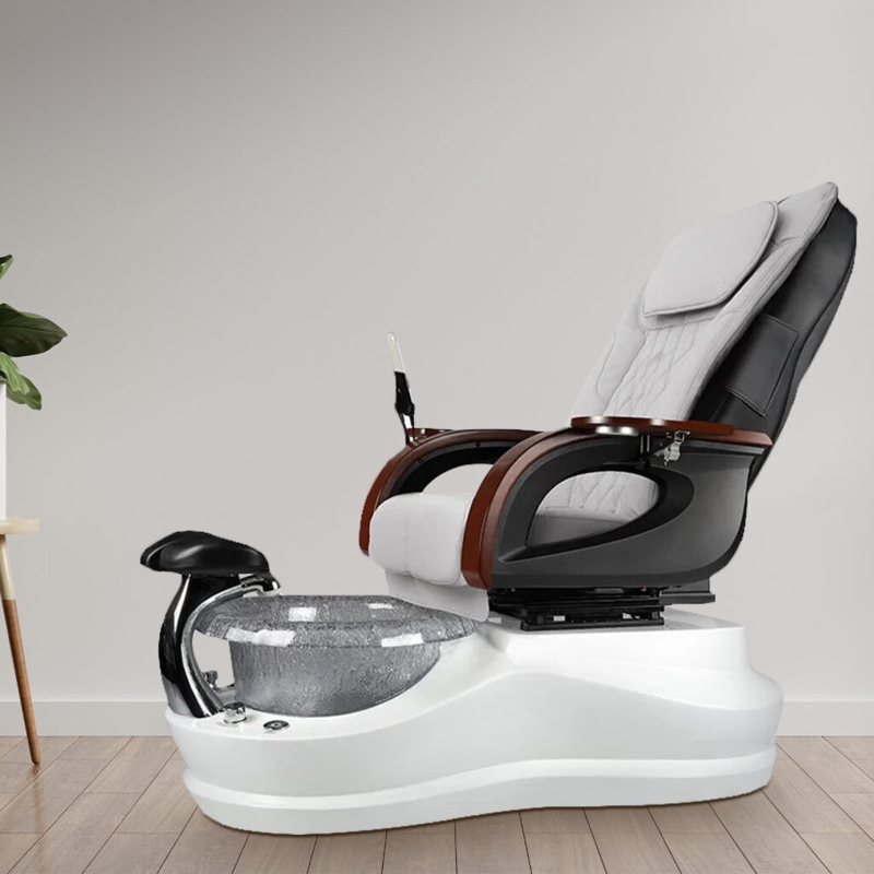 Pedicure Chair with Walnut Armrests and Quilted Upholstery