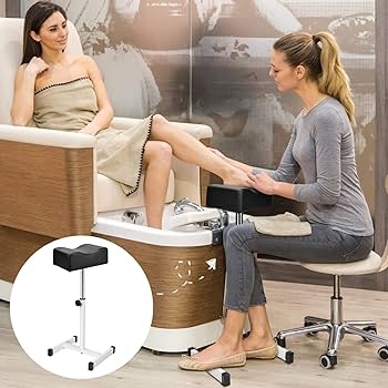 Pedicure Footrest H-Shaped Base Adjustable Height Matte Black Frame
