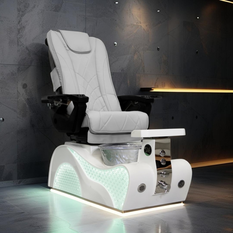 Pedicure Massage Chair featuring White Wave Shaped Base and LED Glow