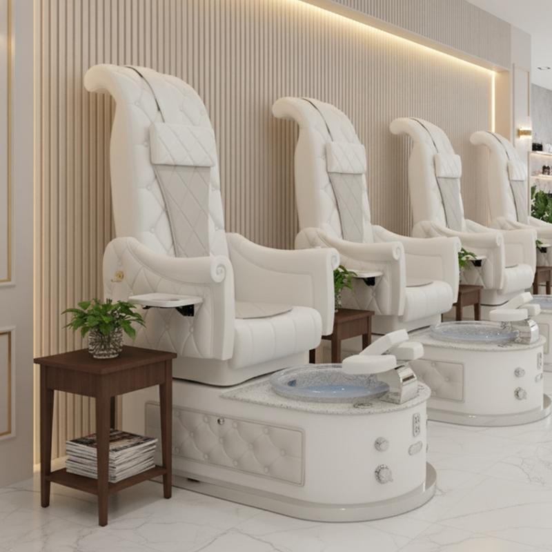 Pedicure Station Chair with Tufted High Back and Glass Foot Bowl