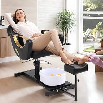 Pedicure Station with Hydraulic Lift and Matte Black Finish