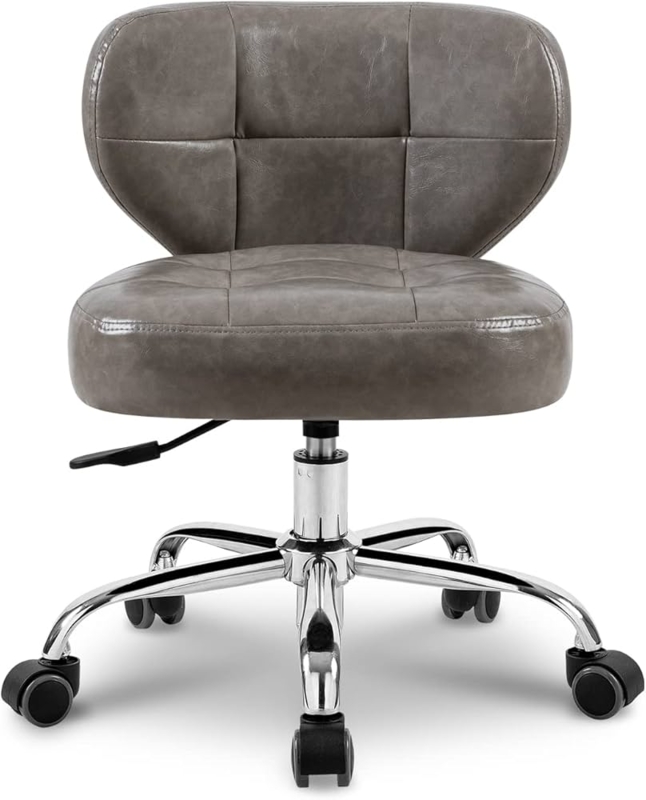 Pedicure Stool Butterfly Backrest Grid Tufted Charcoal Grey Hydraulic
