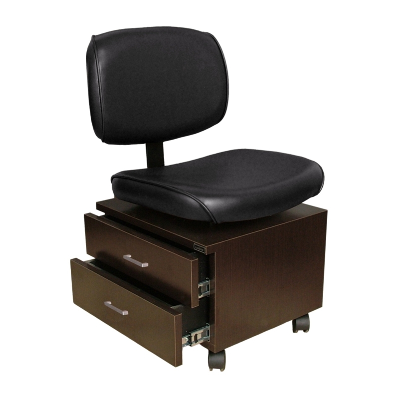 Pedicure Stool Dual Storage Drawers Dark Wood Base Rolling