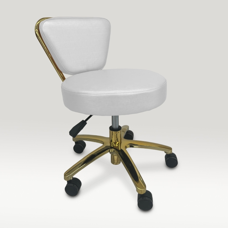 Pedicure Stool Gold Metallic Base Curved Frame Padded Seat Swivel