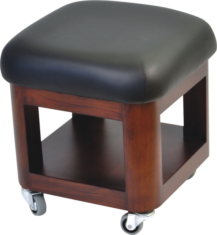 Pedicure Stool Integrated Shelf Mahogany Wood Base Rolling Casters