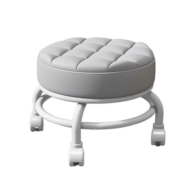 Pedicure Stool Tufted Grey Cushion Low Profile Metal Frame