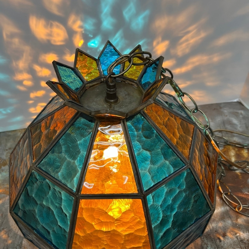 Pendant Light Amber And Teal Swag Light Geometric Crown Top