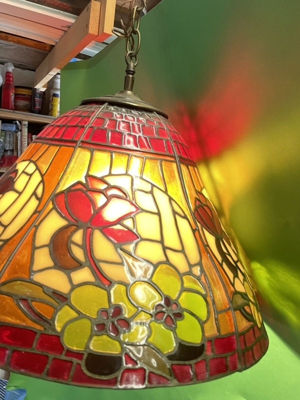 Pendant Light Amber Floral Hanging Lamp Conical Ruby Leaded Glass