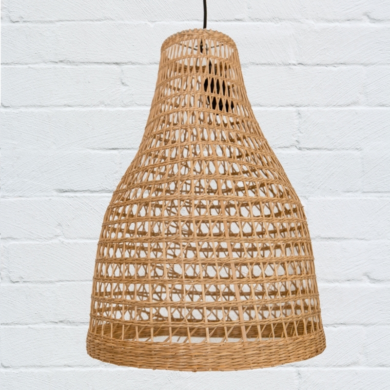 Pendant Light Bell Cone Shape Open Weave Seagrass Coastal Bohemian