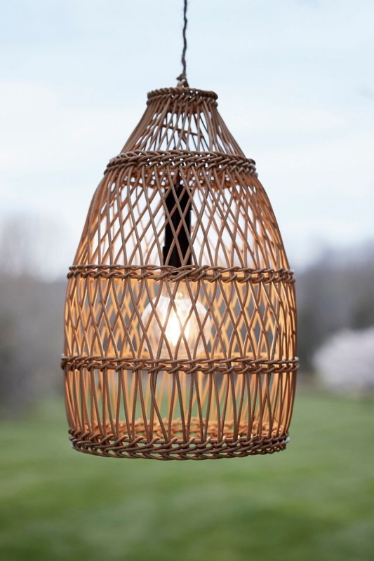 Pendant Light, Bohemian Rattan Lattice Pattern with Horizontal Bands