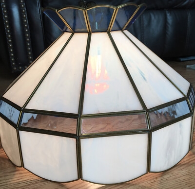 Pendant Light Cobalt Glass Scalloped Lamp Octagonal White Panels