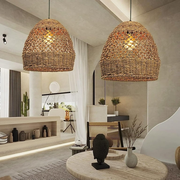 Pendant Light Dome Shape Intricate Weave Seagrass Japandi Organic
