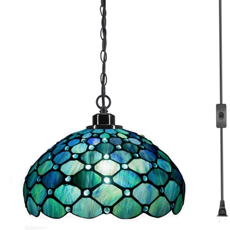 Pendant Light Fish Scale Glass Lamp Sea Blue Scalloped Edge