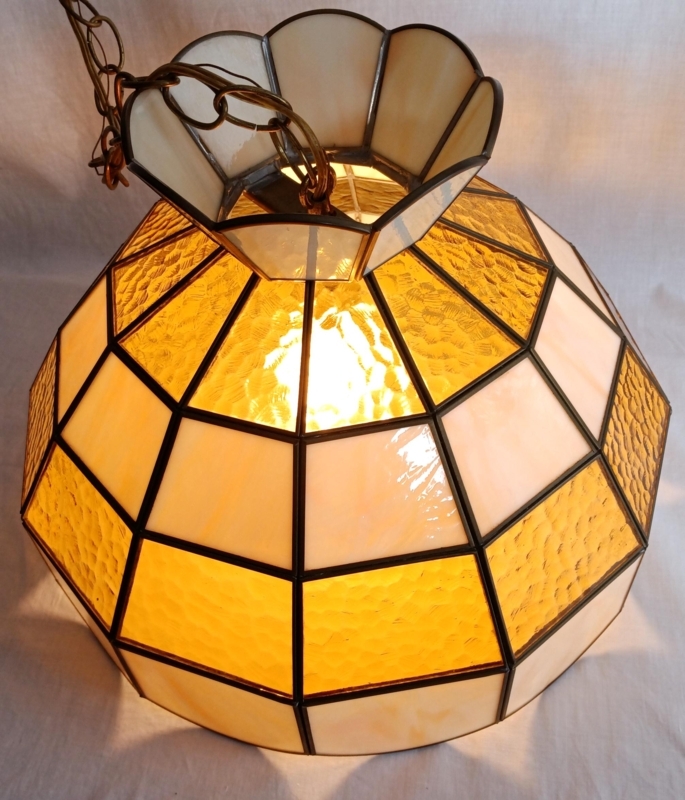 Pendant Light Geometric Stained Glass Light Hammered Amber Slag