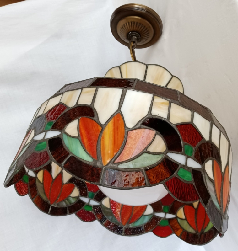 Pendant Light Leaded Glass Dome Light Interior Globe Ivory Terracotta