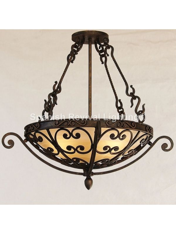 Pendant Light Mediterranean Amber Bowl Twisted Rods Antique Bronze