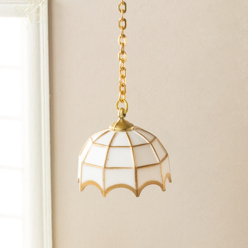 Pendant Light Miniature Gold Swag Lamp Lattice White Panels