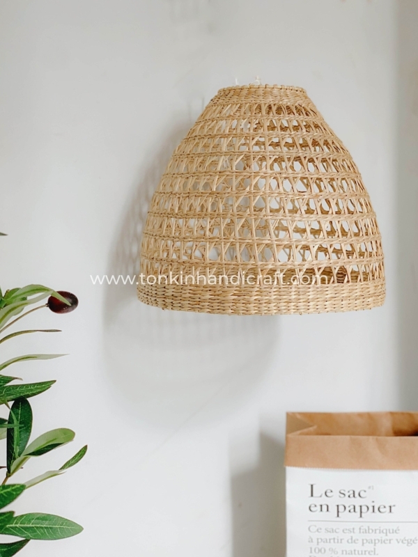 Pendant Light Open Lattice Weave Seagrass Bell Shape Coastal Boho