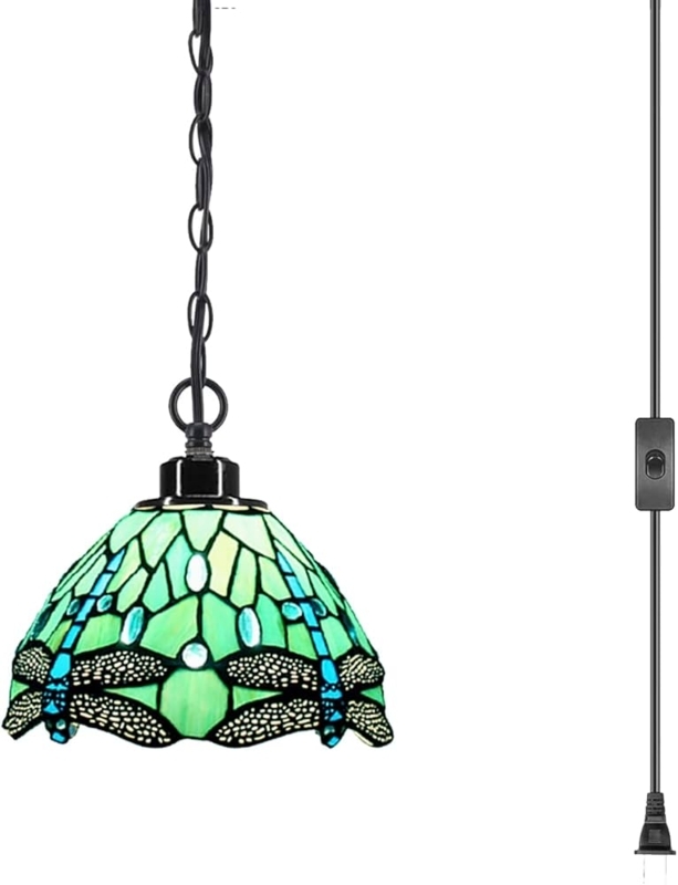 Pendant Light Plug In Swag Light Dragonfly Emerald Matte Black