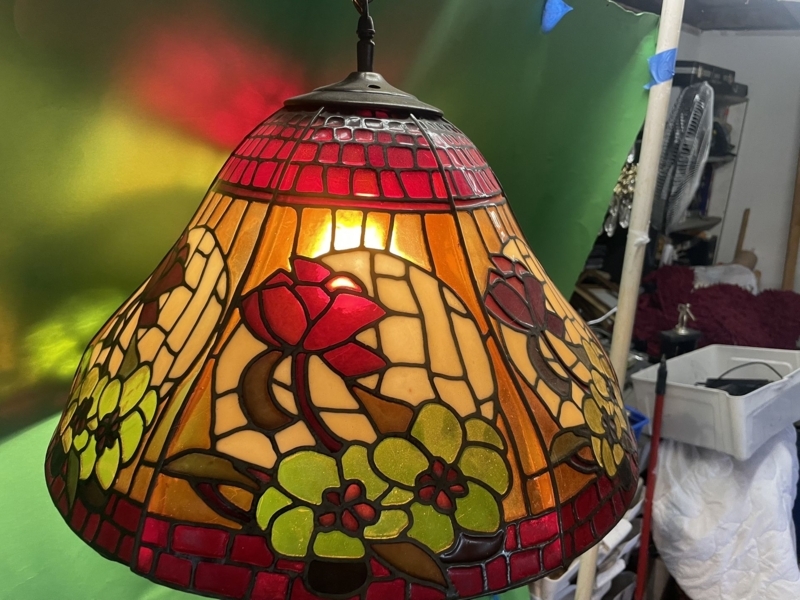 Pendant Light Ruby Red Border Lamp Rose Motif Bell Shape