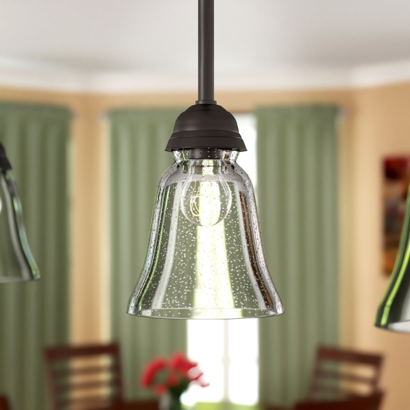 Pendant Light Seeded Glass Bell Shade Oil Rubbed Bronze Hardware