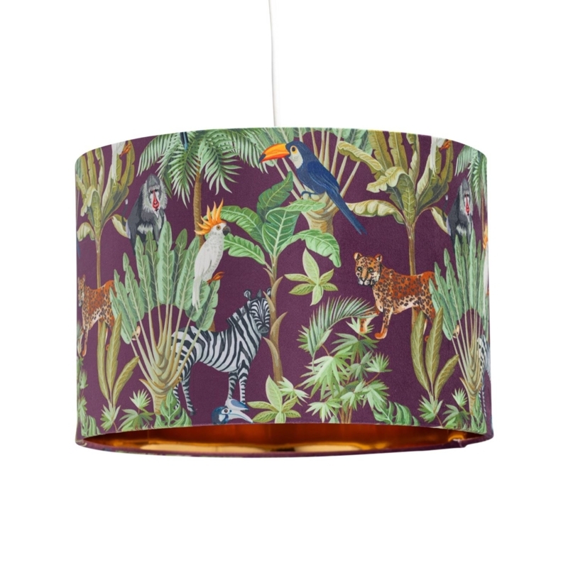 Pendant Light Shade Purple Velvet Safari Print Gold Lining