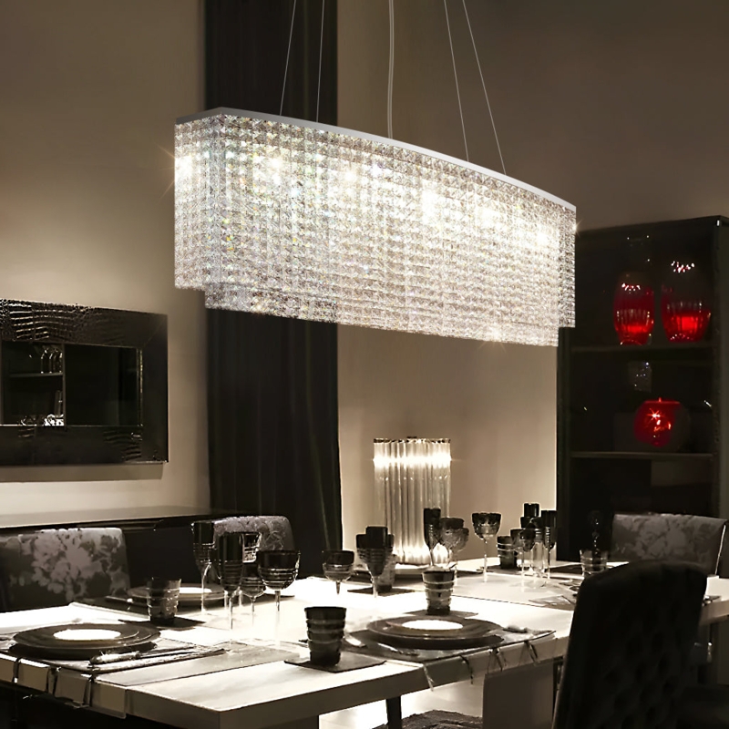 Pendant Light Thin Wire Mount Rectangular Linear Multi-Layered Crystals
