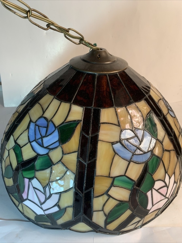 Pendant Light Tiffany Style Rose Lamp Amber Cream Domed Swag
