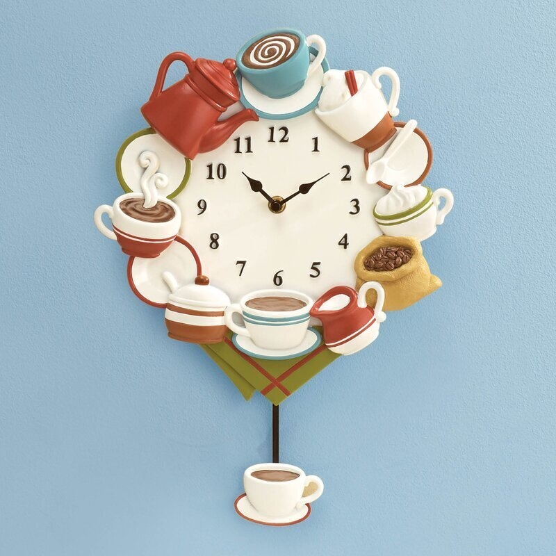 Pendulum Clock 3D Relief Elements Coffee Theme Whimsical