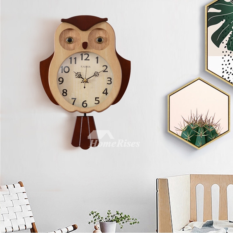 Pendulum Wall Clock Owl Silhouette Two Tone Whimsical Decor