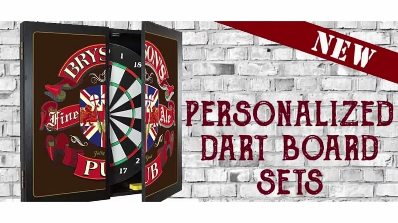 Personalized Pub Dartboard Cabinet, Heraldic Crest and Union Jack Motif