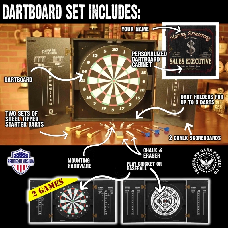 Personalized Sales Executive Dartboard Cabinet, Matte Black Finish