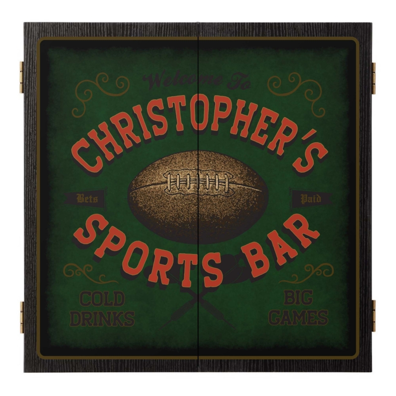 Personalized Sports Bar Dartboard Cabinet with Football Motif