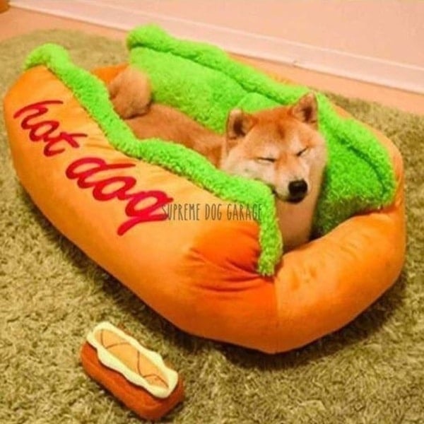 Pet Bed Hot Dog Shape Faux Shearling Orange Fun