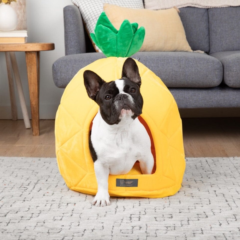Pet Bed Pineapple Shape Quilted Bright Yellow Tropical