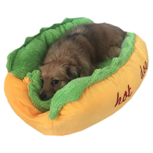 Pet Bed Scalloped Trim Hot Dog Embroidered Text Kitsch