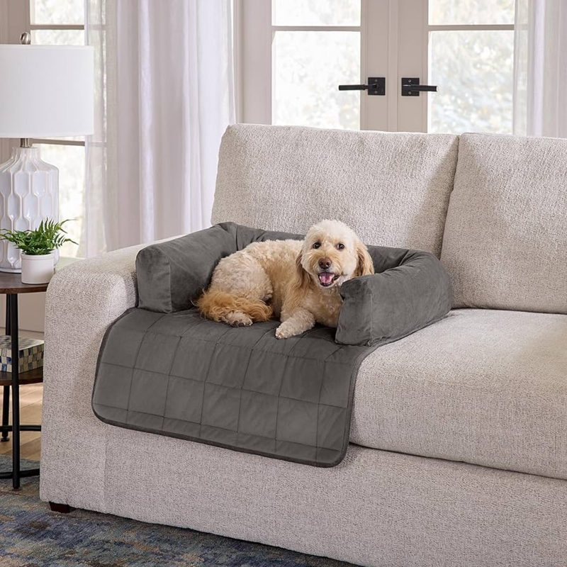 Pet Bolster Bed Dark Gray Quilted Sofa Protector Flap Wrap Around Cushion