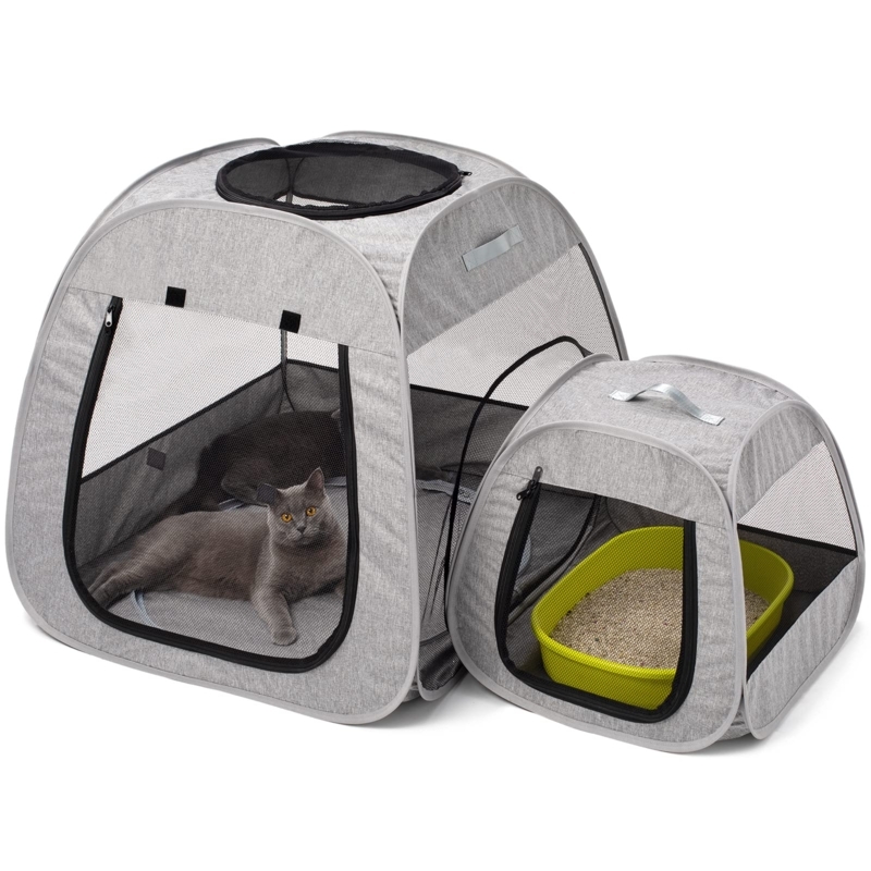 Pet Enclosure Dual Unit System Pop Up Mesh Litter Tent