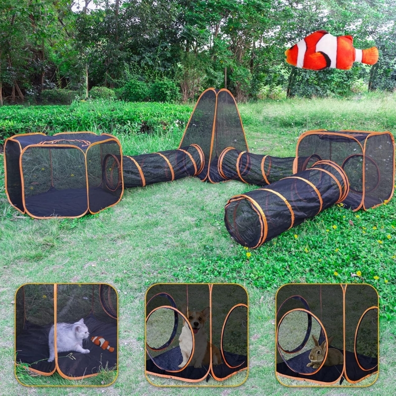 Pet Enclosure, Zippered Connections, Pop-Up Mesh, Teepee Tent