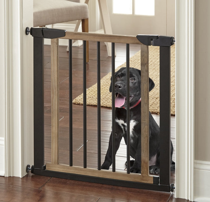 Pet Gate, Modern Farmhouse Wood and Metal Bars with Tension Mount