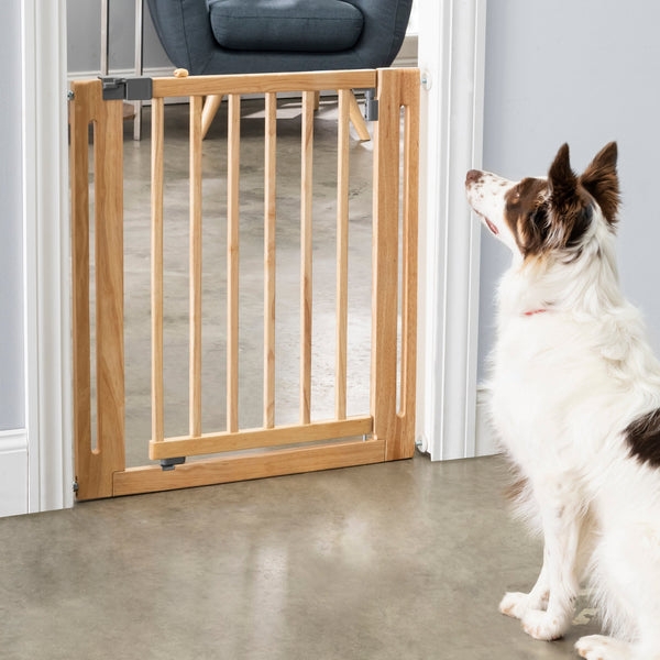 Pet Gate, Scandinavian Natural Wood with Swinging Door and No Drill Mount