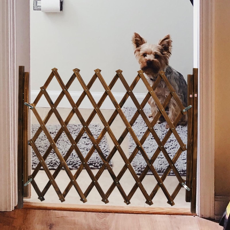 Pet Gate, Walnut Brown Lattice Pattern with Accordion Fold
