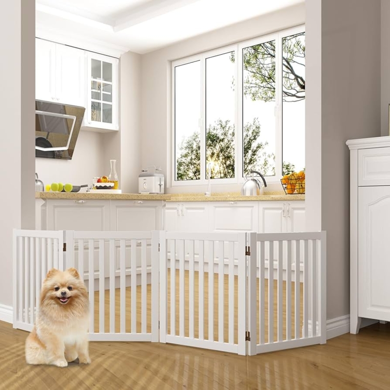Pet Gate, White Folding Accordion Hinges with Vertical Slats