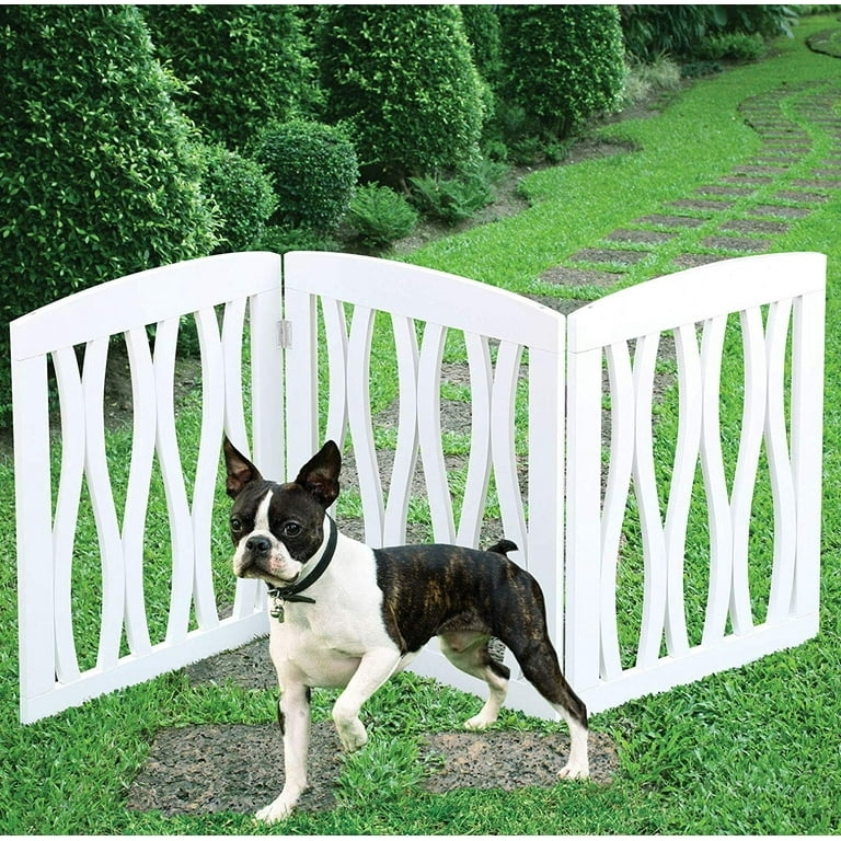 Pet Gate, White Garden Style Fence with Unique Wavy Slats